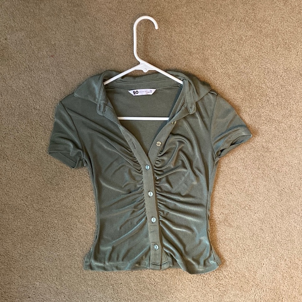 SO Sage Green Short Sleeve Collared Button Up